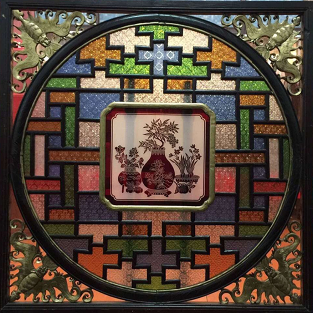 زجاج زخرفي للنافذة على الطراز الصيني مقاس 400 مم × 500 مم